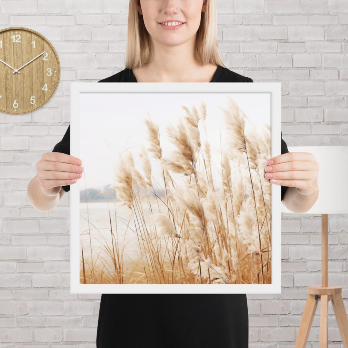 Pampas Grass Wall Art with Seascape Background | Framed poster
