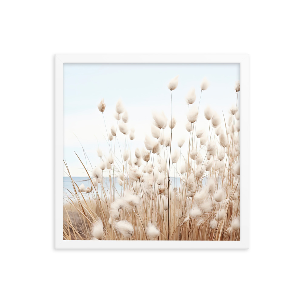 Fluffy Grass Wall Art with Seascape Background | Framed poster
