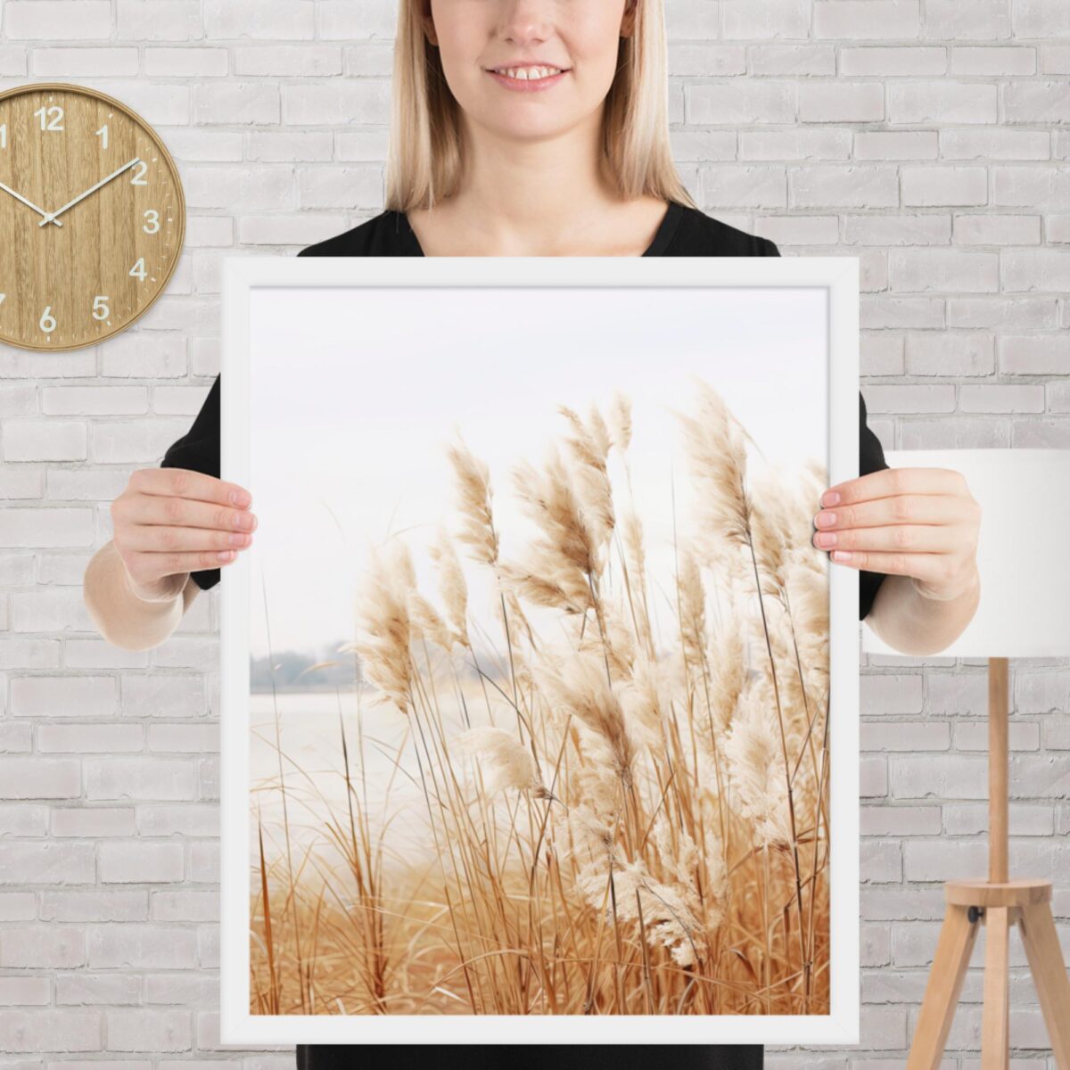 Pampas Grass Wall Art with Seascape Background | Framed poster