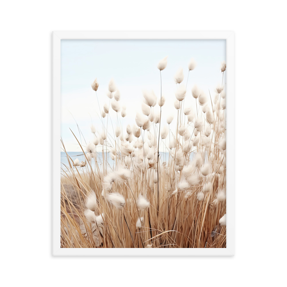 Fluffy Grass Wall Art with Seascape Background | Framed poster