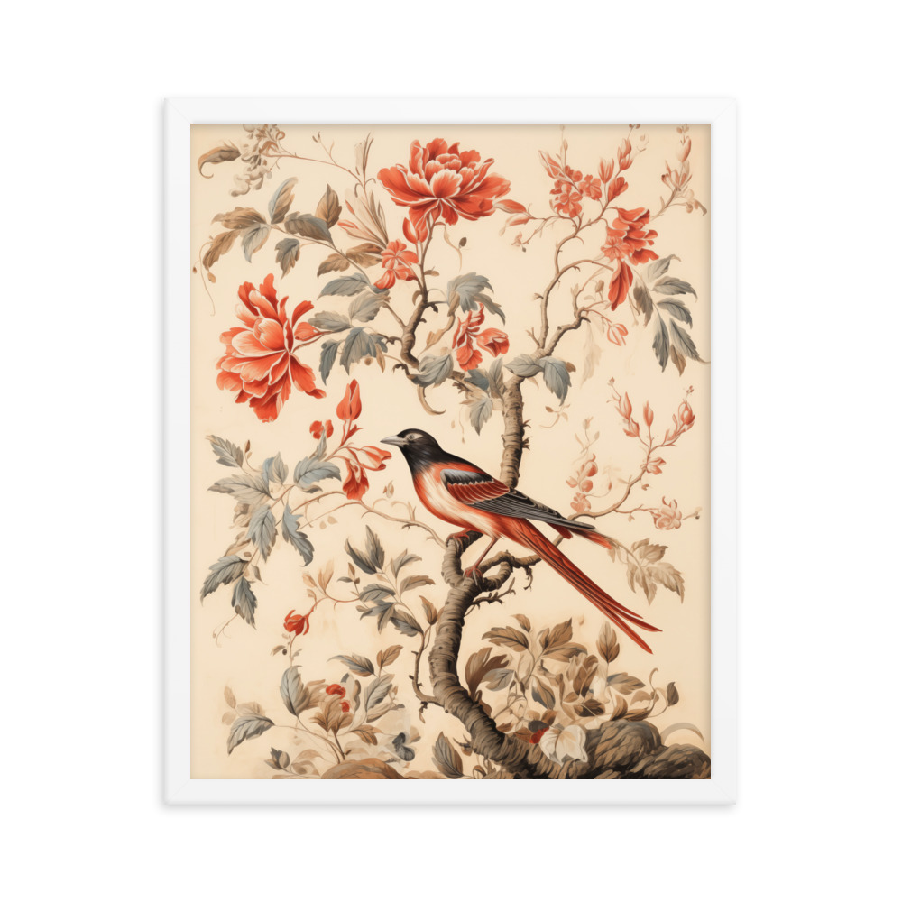 Vintage Floral Motifs with Birds 03 | Framed poster