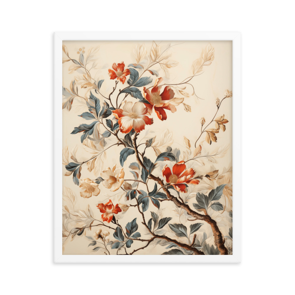 Vintage Floral Motifs with Flowers 03 | Framed Poster