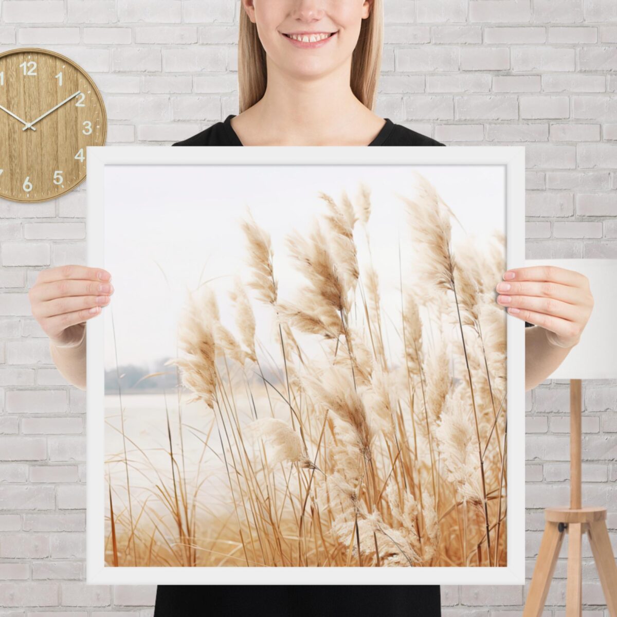 Pampas Grass Wall Art with Seascape Background | Framed poster