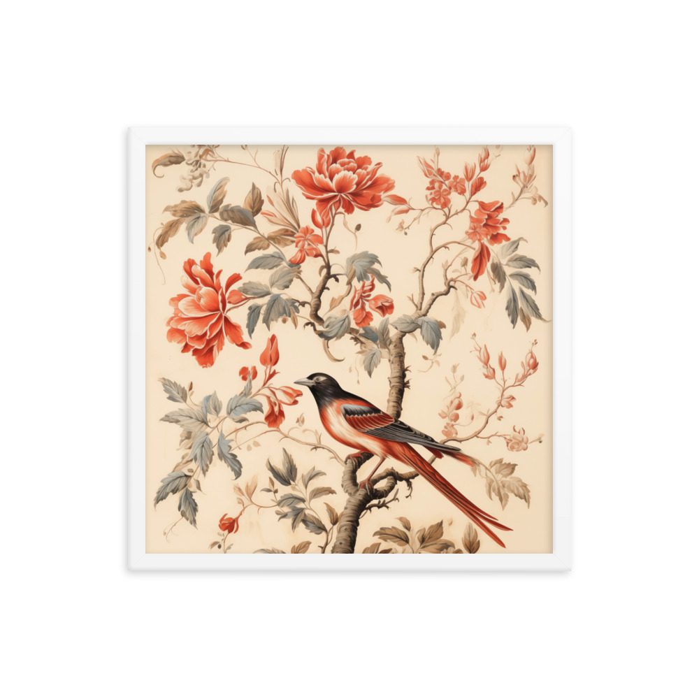 Vintage Floral Motifs with Birds 03 | Framed poster