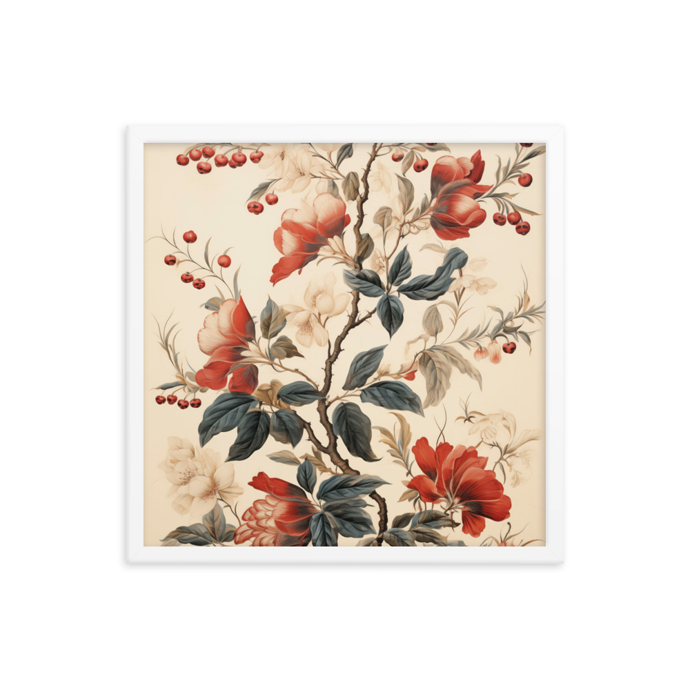 Vintage Floral Motifs with Flowers 02 | Framed Poster