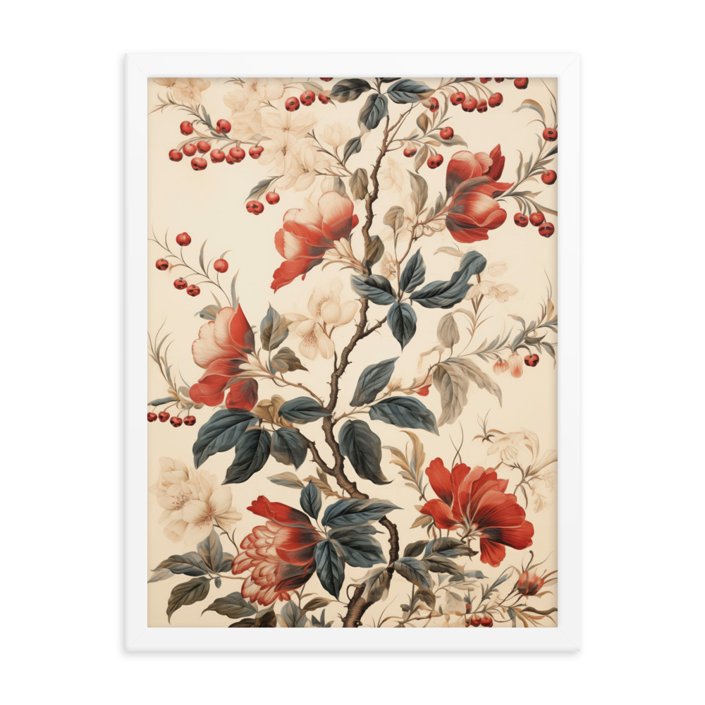 Vintage Floral Motifs with Flowers 02 | Framed Poster