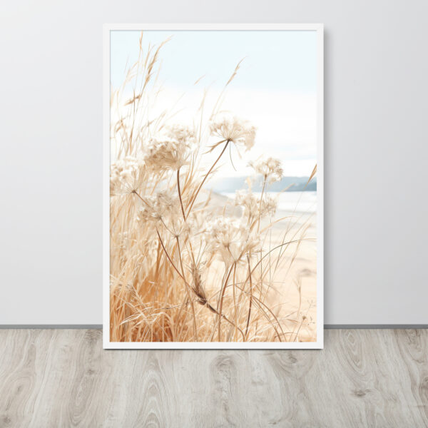 White Flower Dry Grass Framed Poster