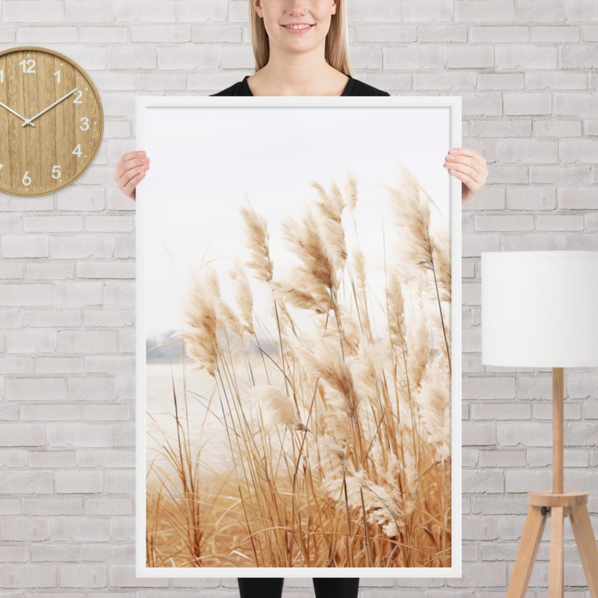 Pampas Grass Wall Art with Seascape Background | Framed poster