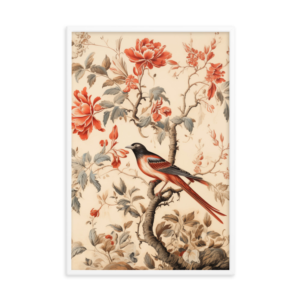 Vintage Floral Motifs with Birds 03 | Framed poster