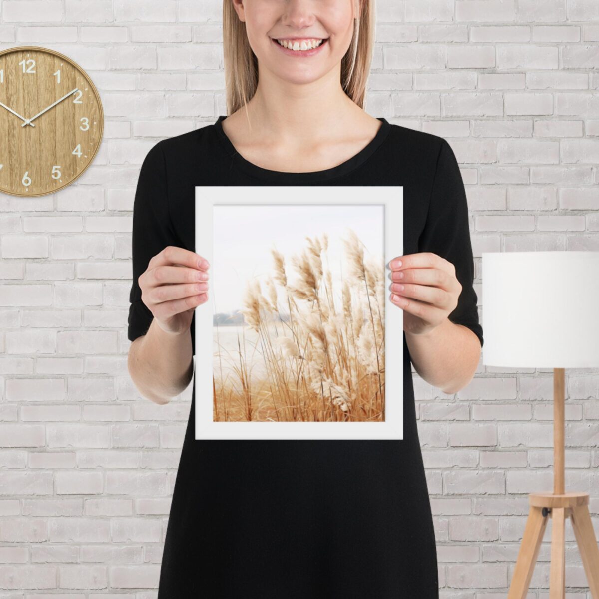 Pampas Grass Wall Art with Seascape Background | Framed poster