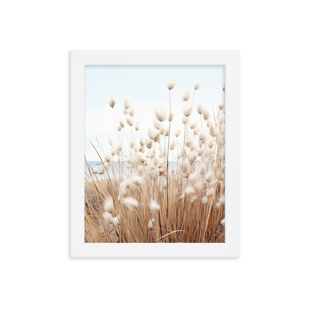 Fluffy Grass Wall Art with Seascape Background | Framed poster