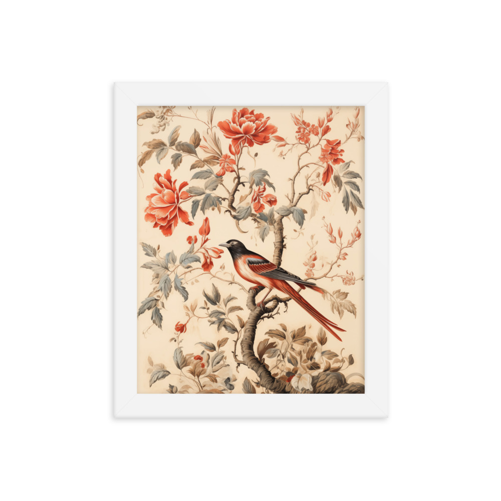 Vintage Floral Motifs with Birds 03 | Framed poster