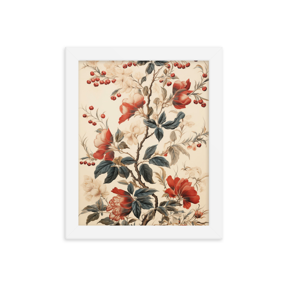 Vintage Floral Motifs with Flowers 02 | Framed Poster