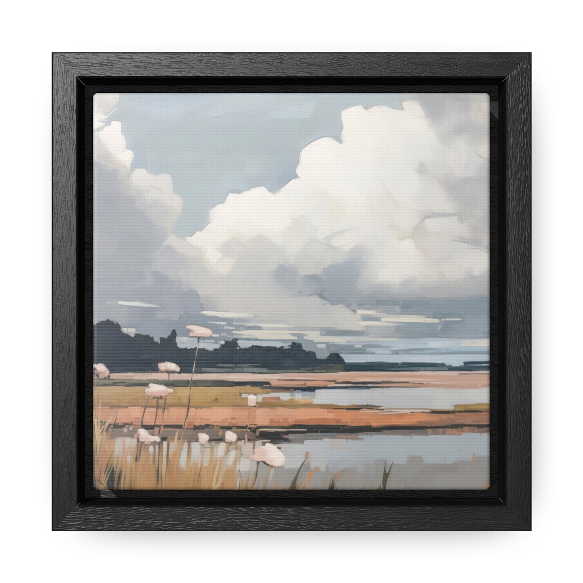 Clouds & Wildflowers Landscape Painting | Framed Gallery Wrapped Canvas