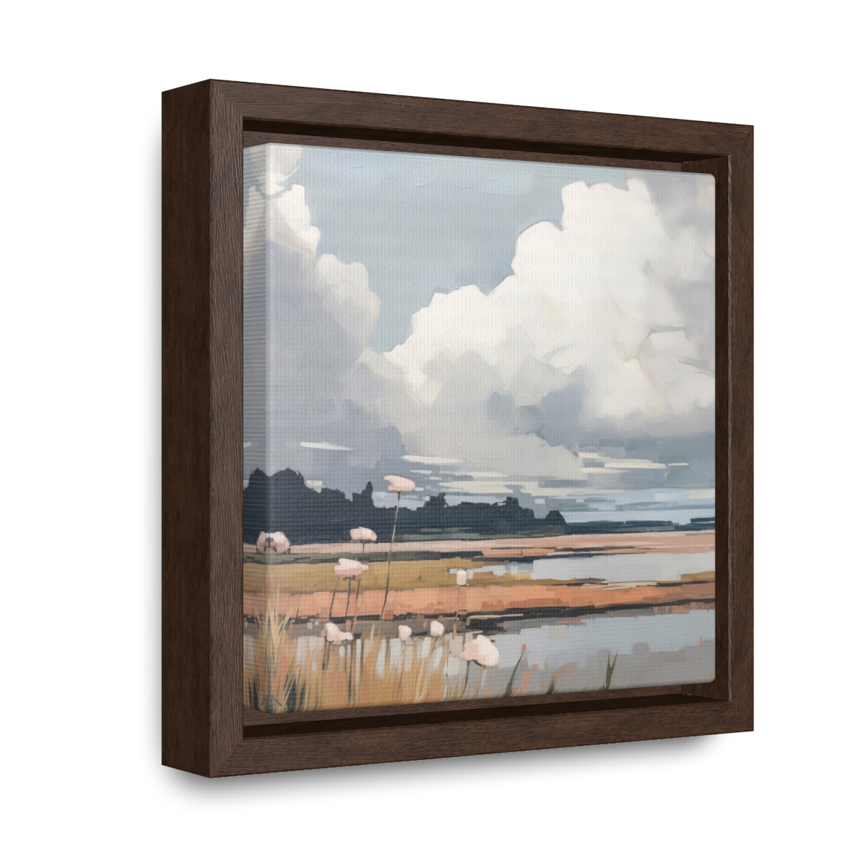 Clouds & Wildflowers Landscape Painting | Framed Gallery Wrapped Canvas