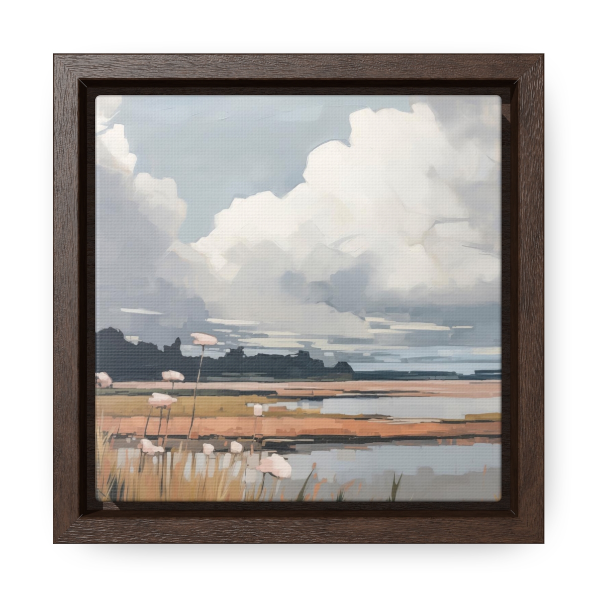 Clouds & Wildflowers Landscape Painting | Framed Gallery Wrapped Canvas
