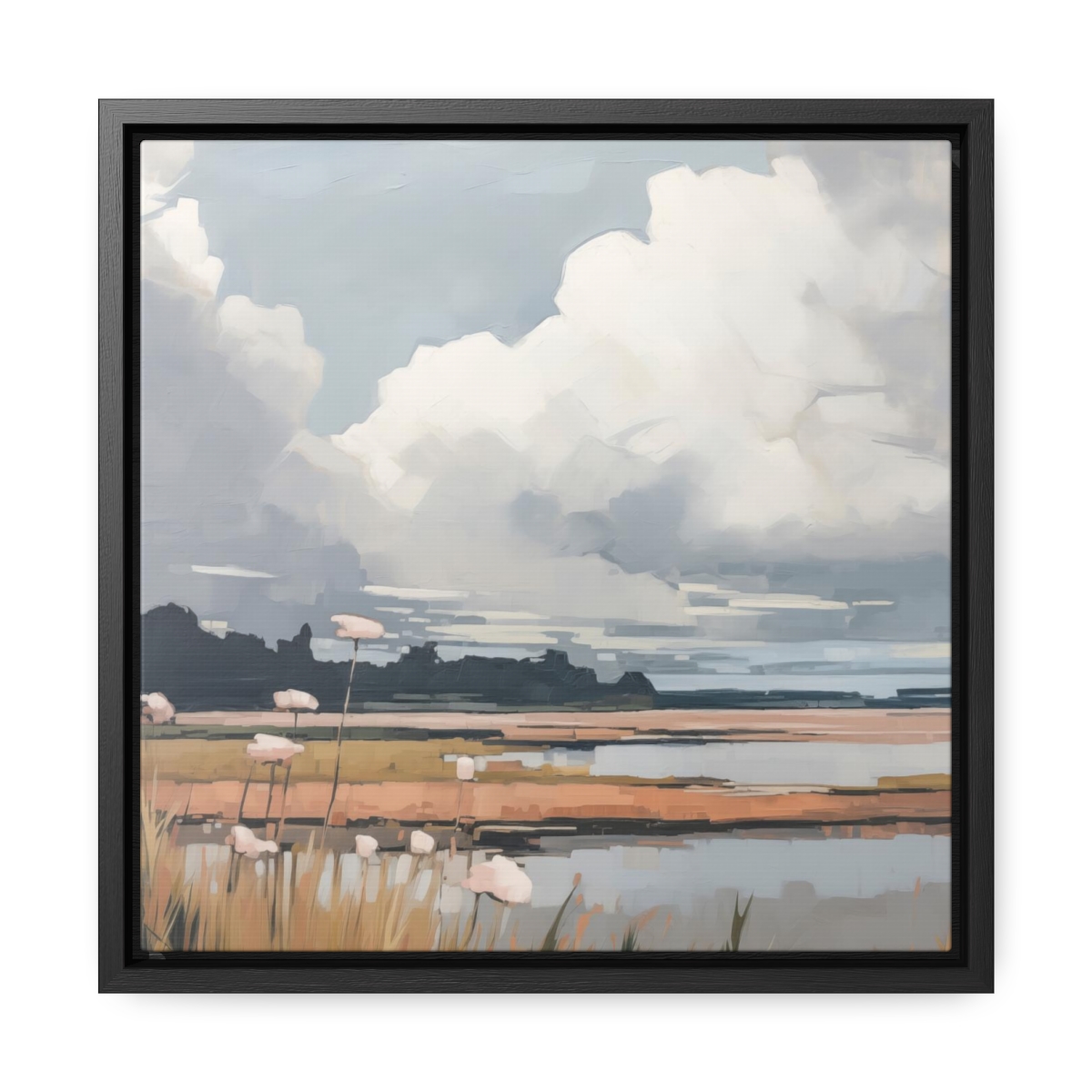 Clouds & Wildflowers Landscape Painting | Framed Gallery Wrapped Canvas