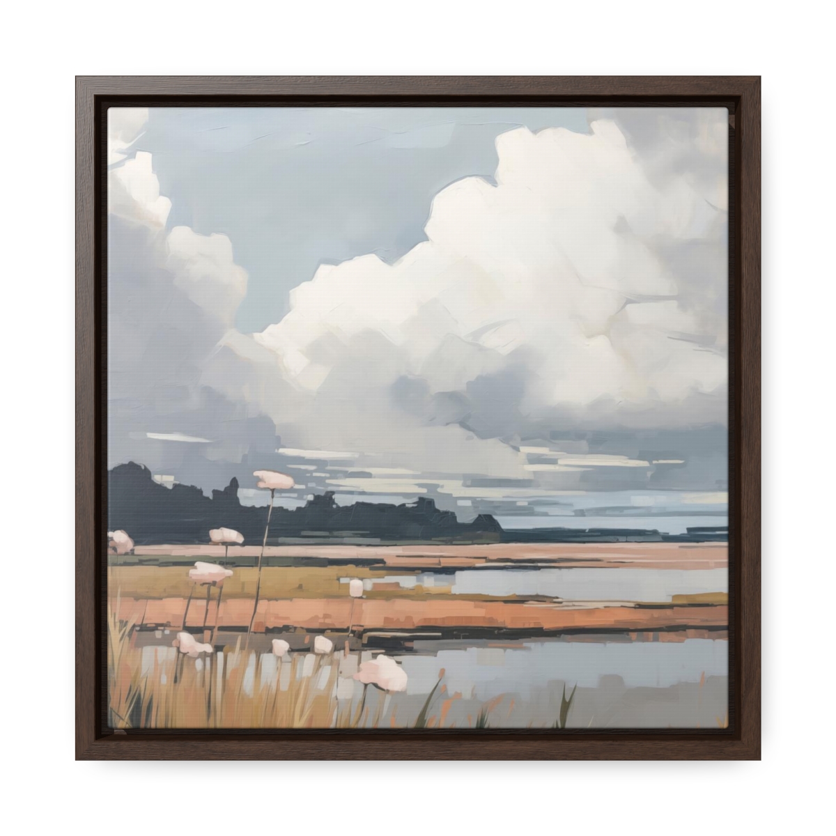 Clouds & Wildflowers Landscape Painting | Framed Gallery Wrapped Canvas