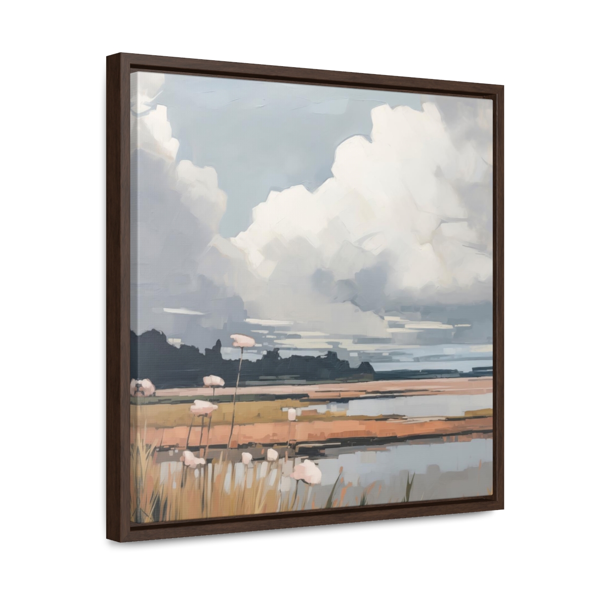 Clouds & Wildflowers Landscape Painting | Framed Gallery Wrapped Canvas