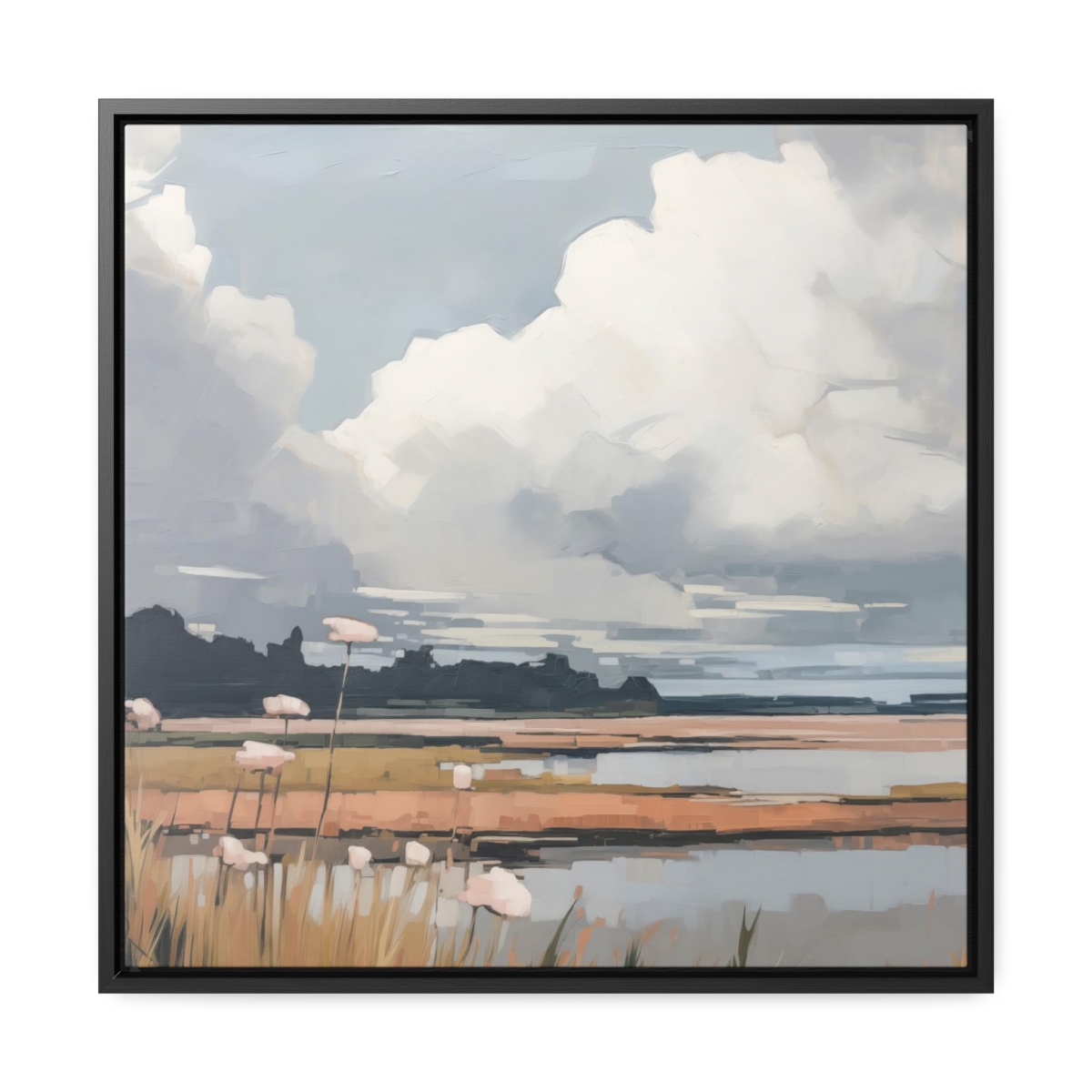 Clouds & Wildflowers Landscape Painting | Framed Gallery Wrapped Canvas
