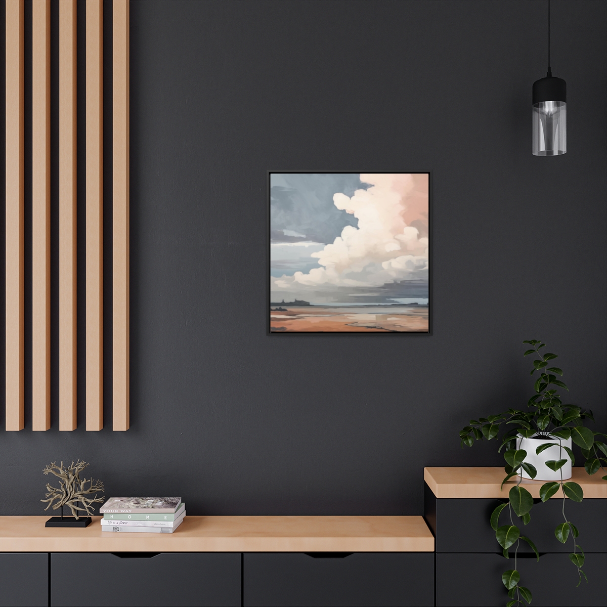 Sunset Clouds Landscape Painting | Framed Gallery Wrapped Canvas