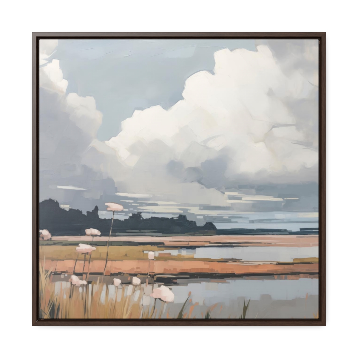 Clouds & Wildflowers Landscape Painting | Framed Gallery Wrapped Canvas