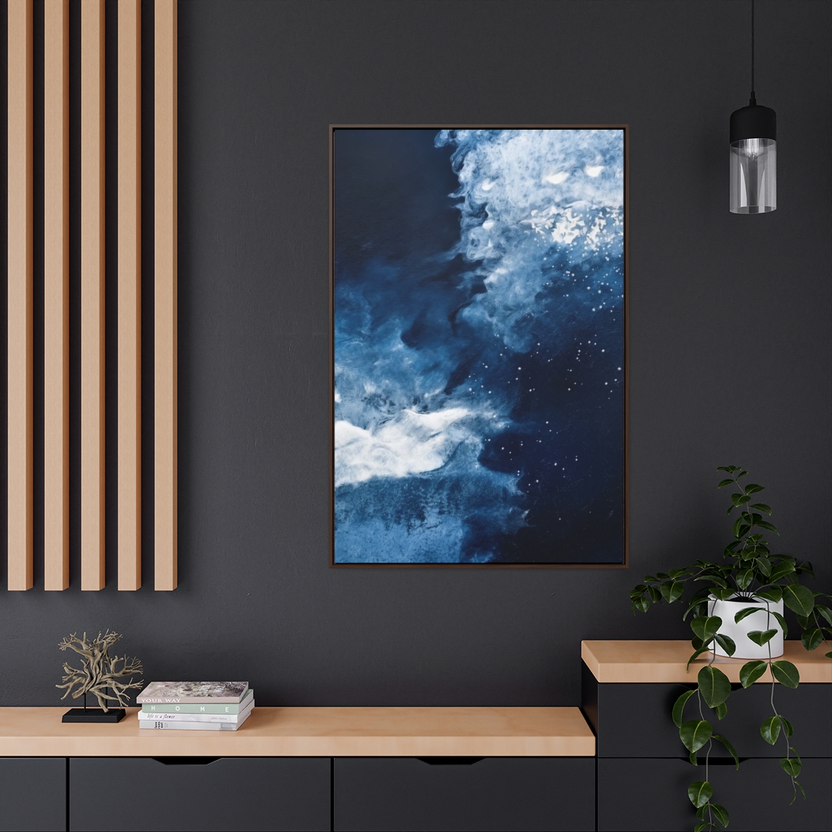 Icy Currents Blue Abstract Art | Framed Gallery Canvas Wrap