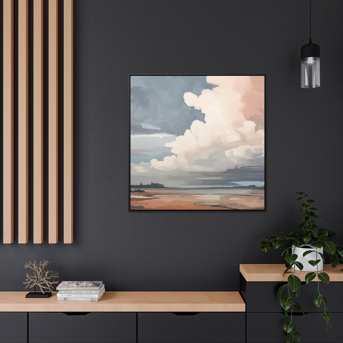 Sunset Clouds Landscape Painting | Framed Gallery Wrapped Canvas