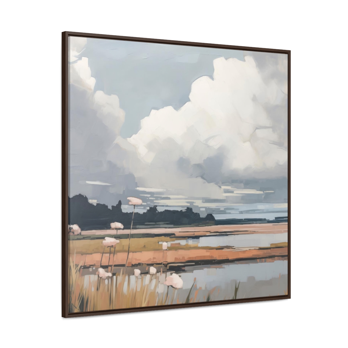 Clouds & Wildflowers Landscape Painting | Framed Gallery Wrapped Canvas