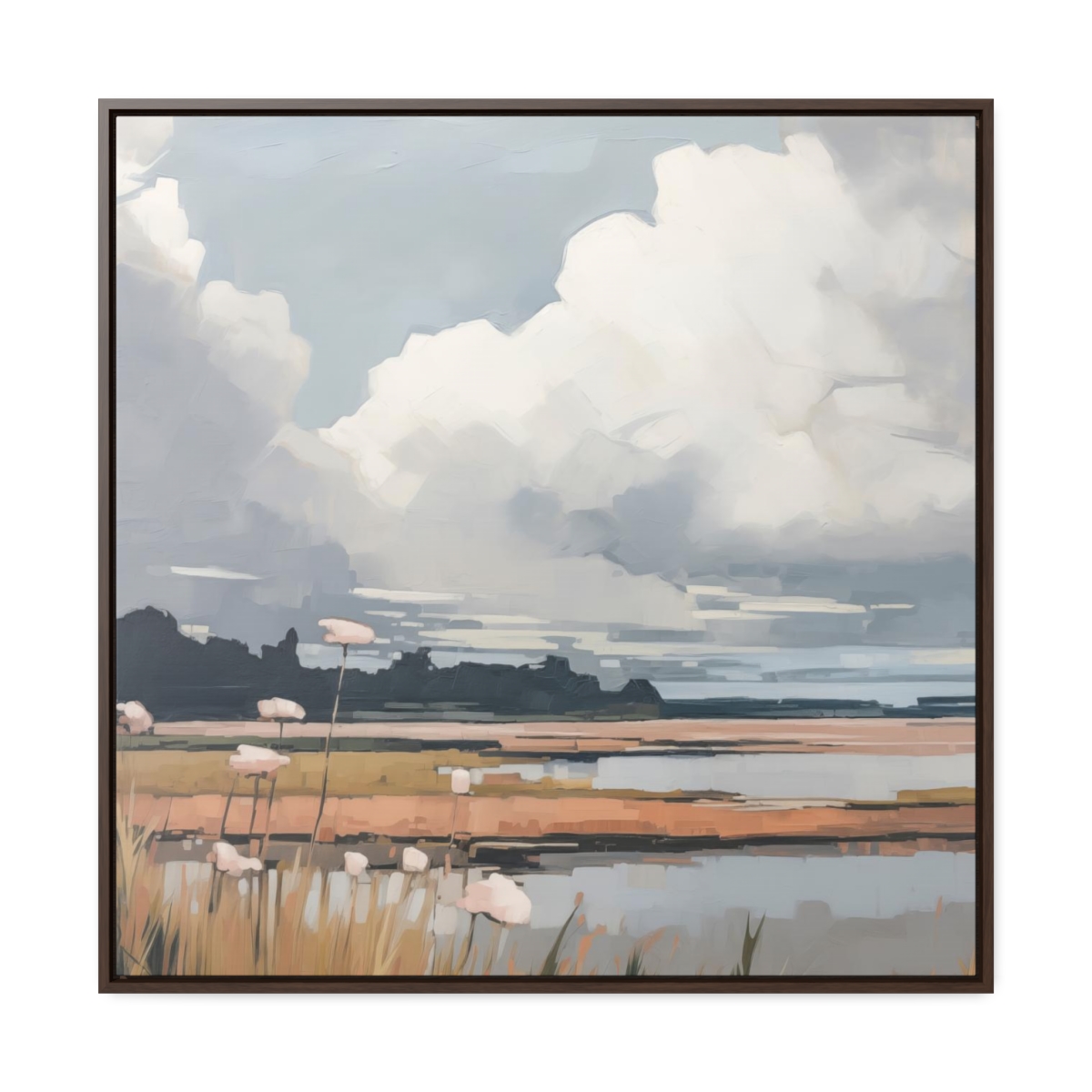 Clouds & Wildflowers Landscape Painting | Framed Gallery Wrapped Canvas