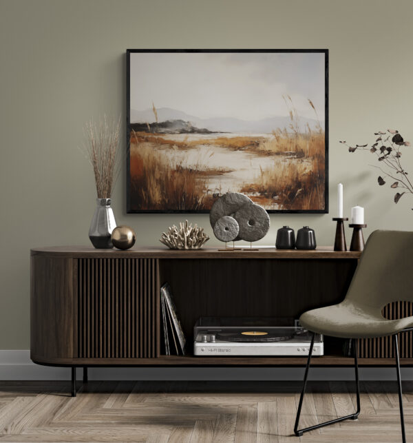 Coastal Serenity at Dusk - Pampas Wall Art in a Lounge with Mid