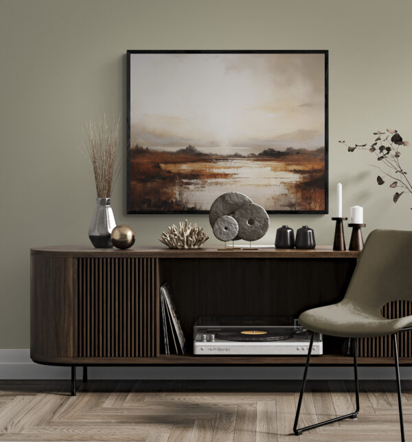 Coastal Serenity at Dusk - Sunset Wall Art in a Lounge with Mid