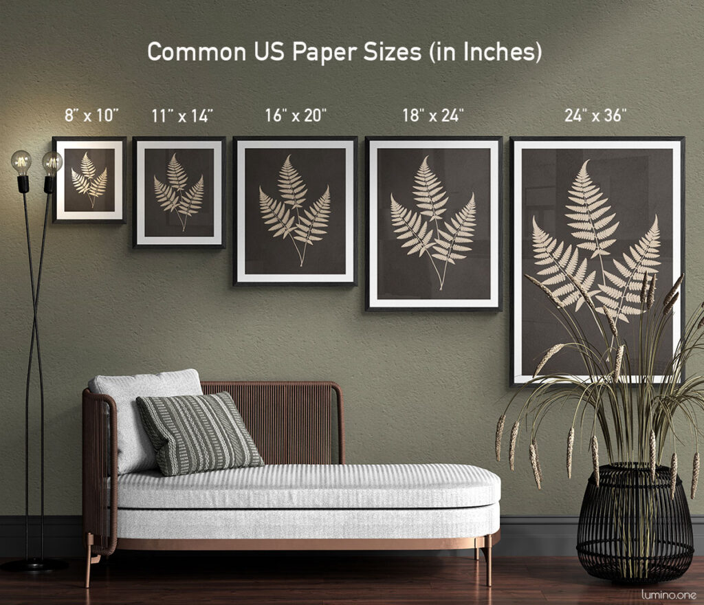 Common US Paper Sizes in Inches in a Boho Living Room with Chaise Lounger