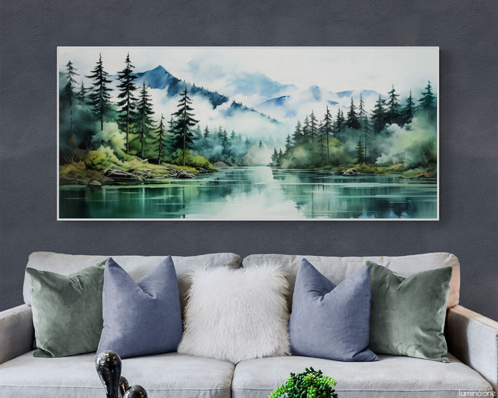 Foggy Forest Panorama Wall Art in a Modern Living Room