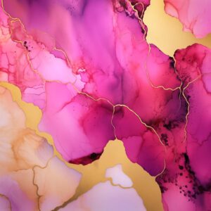 Red Fuchsia and Gold Alcohol Ink Abstract Art