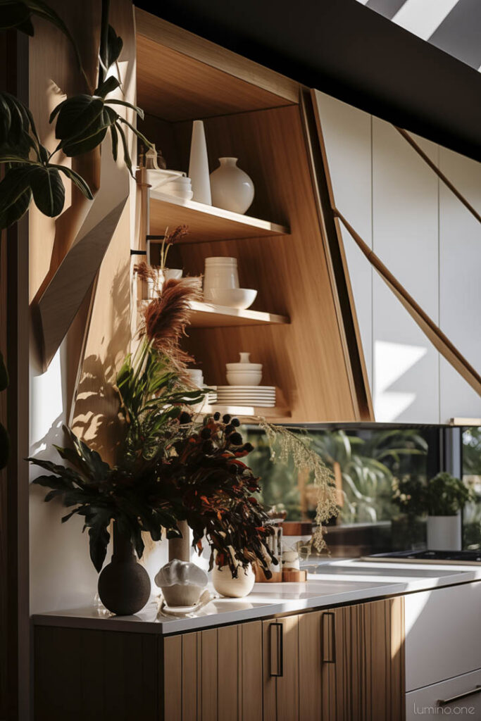 Decor Ideas for Top of Kitchen Cabinets - Organic Modern Style - Lush Greenery and Neutral Ceramics