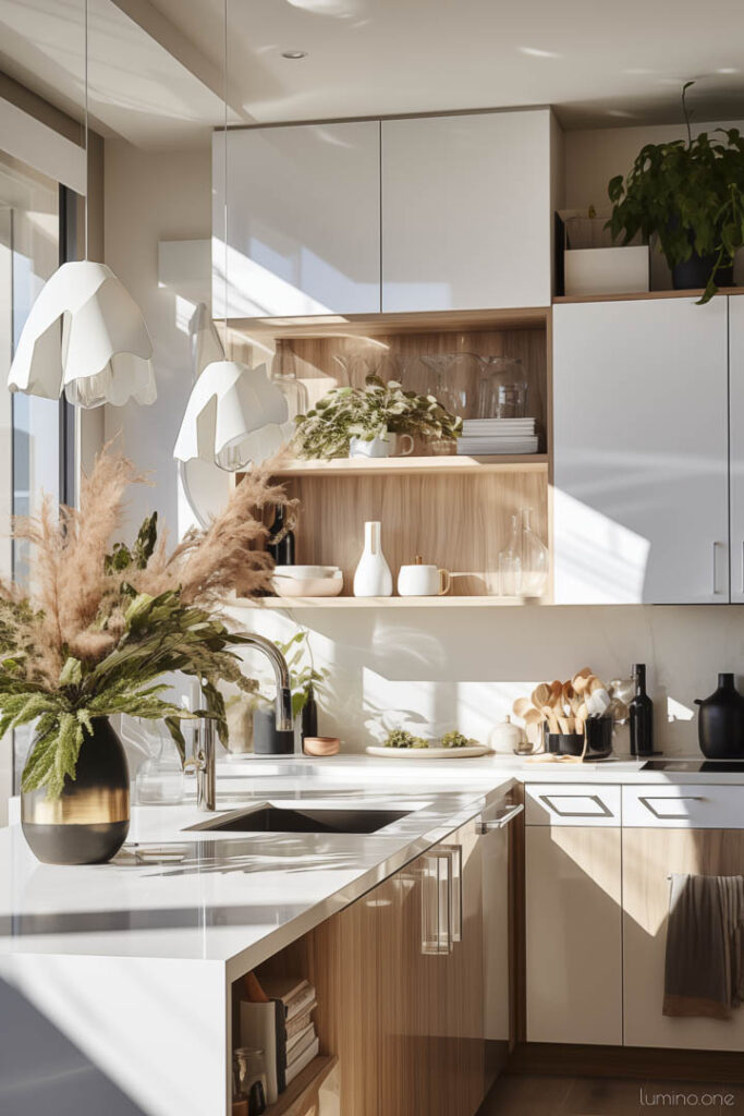 Decor Ideas for Top of Kitchen Cabinets - Organic Modern Style - Layered Textures and Natural Light