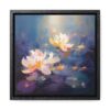 Water Lilies Lotus Flower in a Pond Painting, Water Lilies Painting, Lilies Wall Art, Yellow Lilies Painting, Dark Blue Wall Art, Dark Academia Art, Moody Wall Art, Dark Aesthetic Art, Dark Floral Wall Art, White Lotus, Black Frame, Gallery Wrapped Canvas