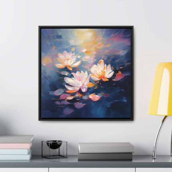 Water Lilies Painting, Lilies Wall Art, Yellow Lilies Painting, Dark Blue Wall Art, Dark Academia Art, Moody Wall Art, Dark Aesthetic Art, Dark Floral Wall Art, White Lotus, Black Frame, Gallery Wrapped Canvas