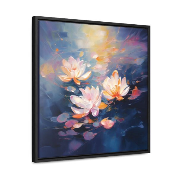 Water Lilies Painting, Lilies Wall Art, Yellow Lilies Painting, Dark Blue Wall Art, Dark Academia Art, Moody Wall Art, Dark Aesthetic Art, Dark Floral Wall Art, White Lotus, Black Frame, Gallery Wrapped Canvas