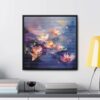 Water Lilies Painting, Lilies Wall Art, Yellow Lilies Painting, Dark Blue Wall Art, Dark Academia Art, Moody Wall Art, Dark Aesthetic Art, Dark Floral Wall Art, White Lotus, Black Frame, Gallery Wrapped Canvas