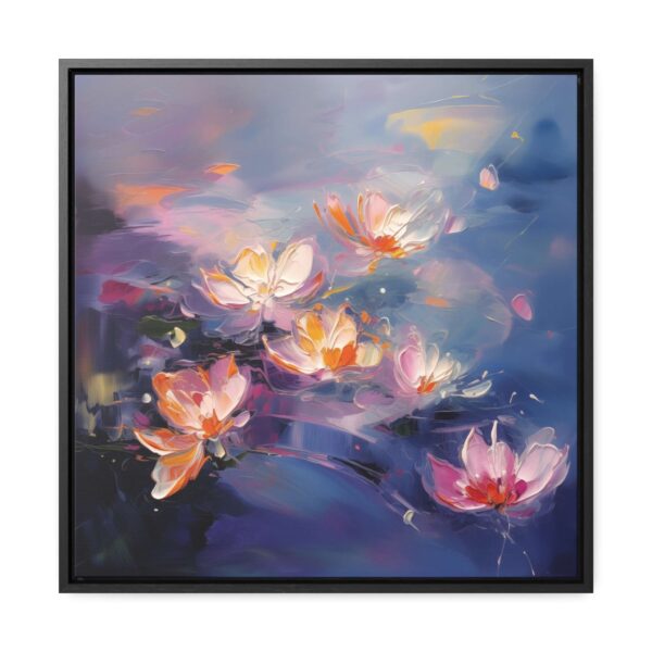 Water Lilies Painting, Lilies Wall Art, Yellow Lilies Painting, Dark Blue Wall Art, Dark Academia Art, Moody Wall Art, Dark Aesthetic Art, Dark Floral Wall Art, White Lotus, Black Frame, Gallery Wrapped Canvas