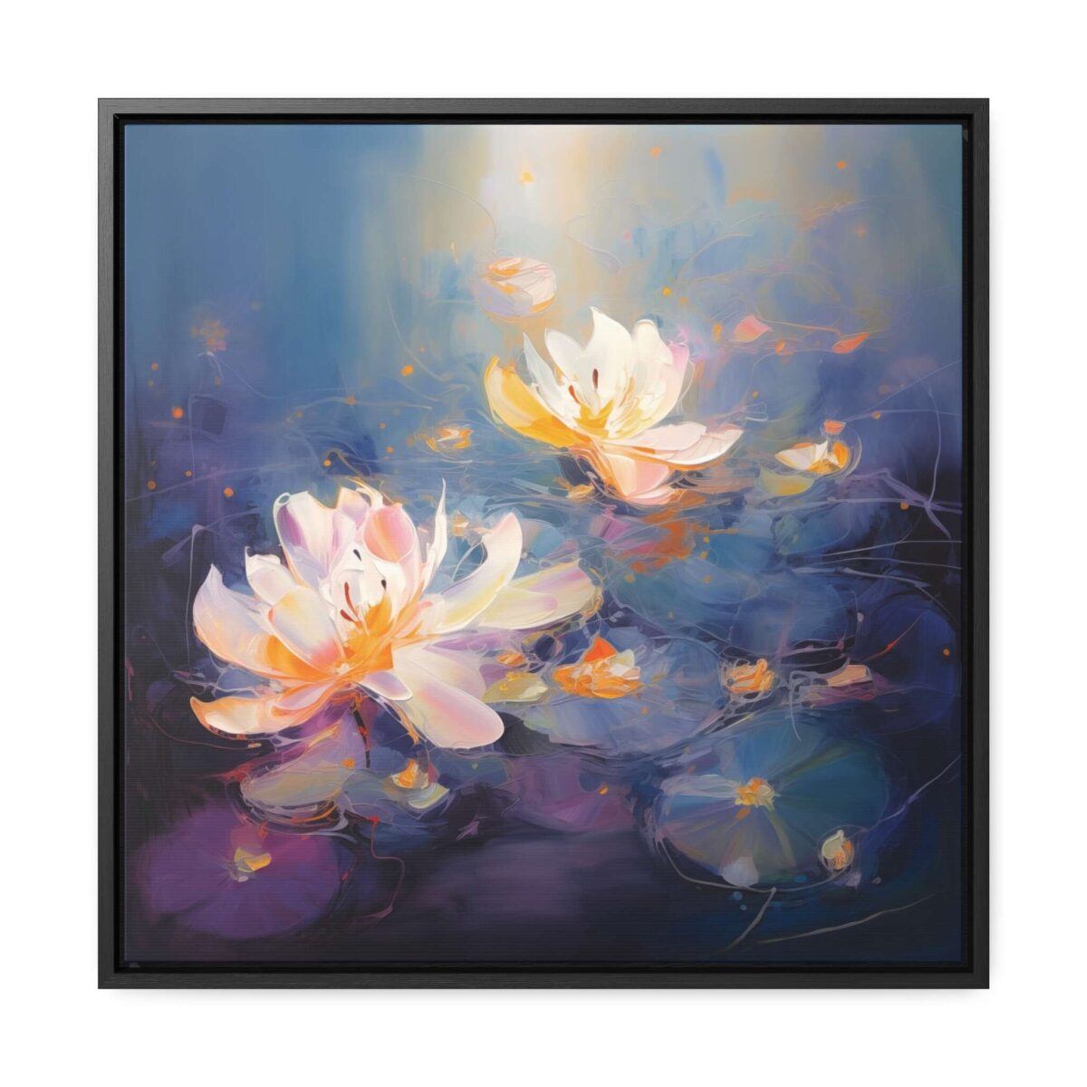 Water Lilies Lotus Flower Pond Moody Purple Painting