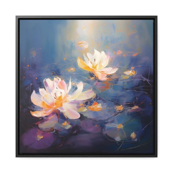 Water Lilies I - Dark Moody Academia Lotus Flower Print - Framed Canvas