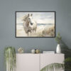 Running Horse on the Beach Wall Art - 3x2 Aspect Ratio - Black Floating Frame Canvas in a Cozy Living Room with Console Cabinet