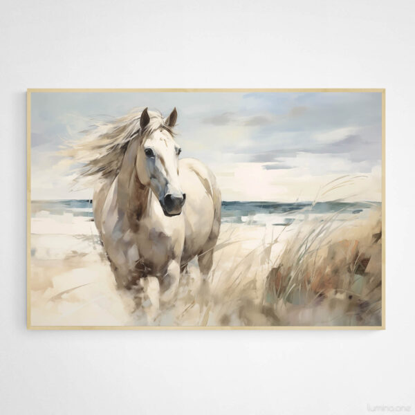 Running Horse on the Beach Wall Art - 3x2 Aspect Ratio - Natural Wood Floating Frame Canvas