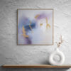 Whispering Shades of Purple I - Acrylic on Canvas - 24x24 - Natalie Bell, April 2024 - Natural Wood Frame - Contemporary Vase on a Wooden Shelf