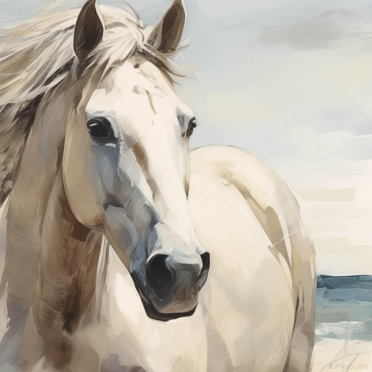 Zoomed In Closeup Detail of a Running Horse on the Beach Wall Art - 3x2 Aspect Ratio - Black Floating Frame Canvas