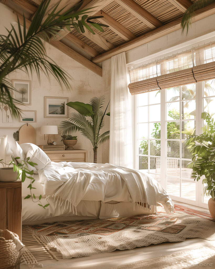 Green Oasis Breezy Bright Decor - Summer Bedroom Refresh - White Bedding Wooden Floor