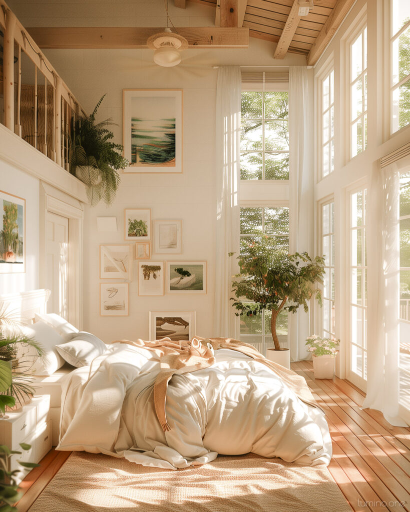 Sunny Warm Bright Decor - Summer Bedroom Refresh - White Bedding Wooden Floor